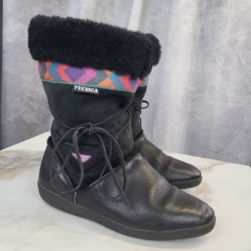 Tecnica Moccasin Shearling Lined Leather Winter/Snow Boots Women's Size 40 Black